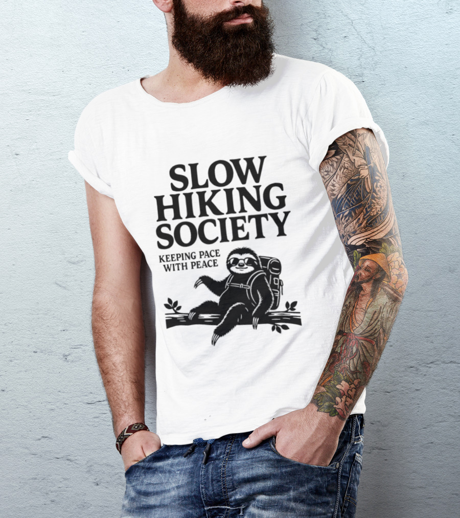 Slow Hiking Society Sloth Keeping Pace With Peace T-Shirt