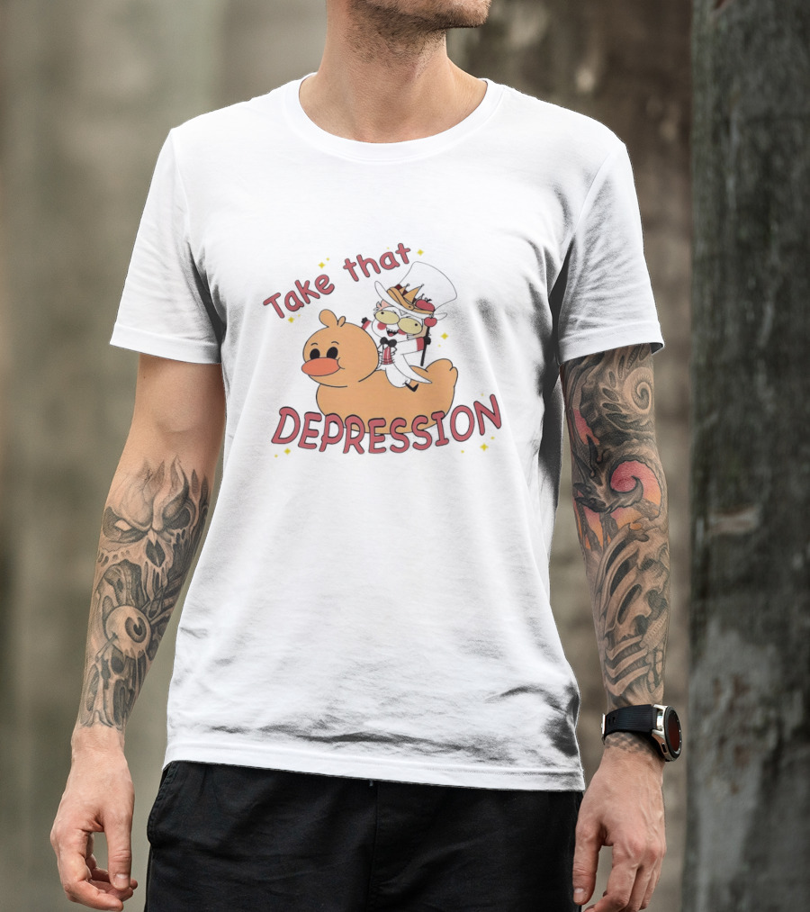 Take That Depression Hazbin Hotel Top Hat Character On Rubber Duck T-Shirt