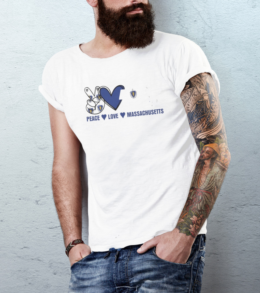 Peace Love Massachusetts With State Map T-Shirt