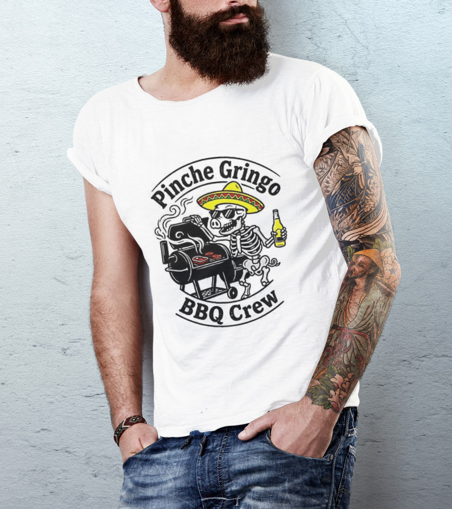 Pinche Gringo BBQ Crew Sombrero Smoking Grilling Fun T-Shirt