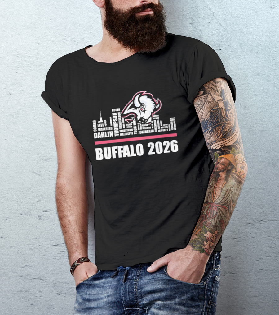 Buffalo Sabres 2026 NHL Ice Hockey Skyline Players City Shape T-Shirt