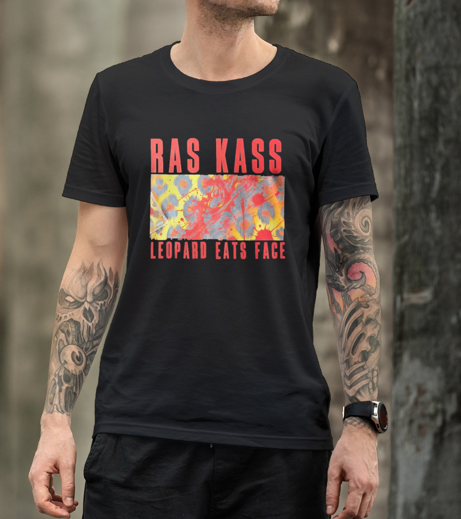 Ras Kass Leopard Eats Face Abstract Art With Blood Splatter And Animal Print T-Shirt