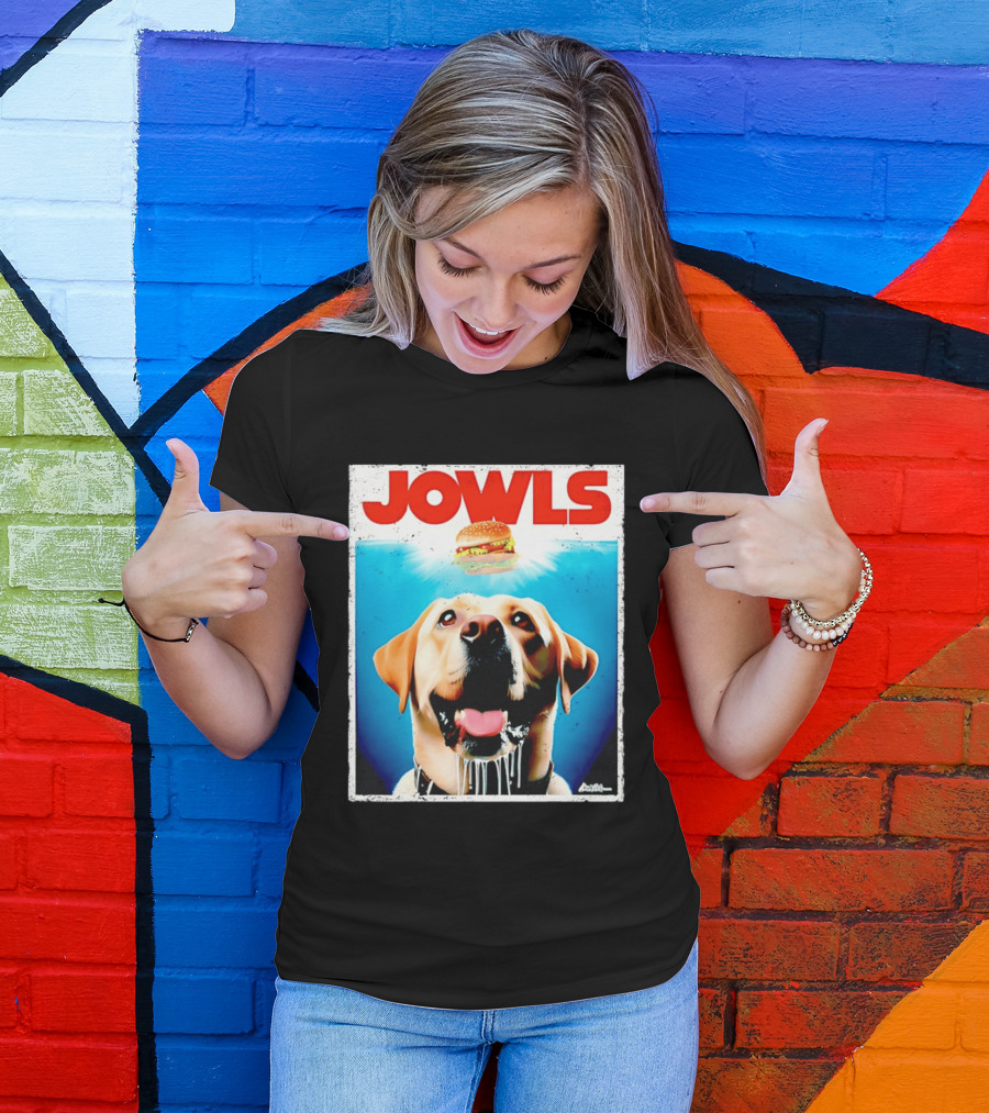 Jowls Labrador Dog Looking At Hamburger T-Shirt