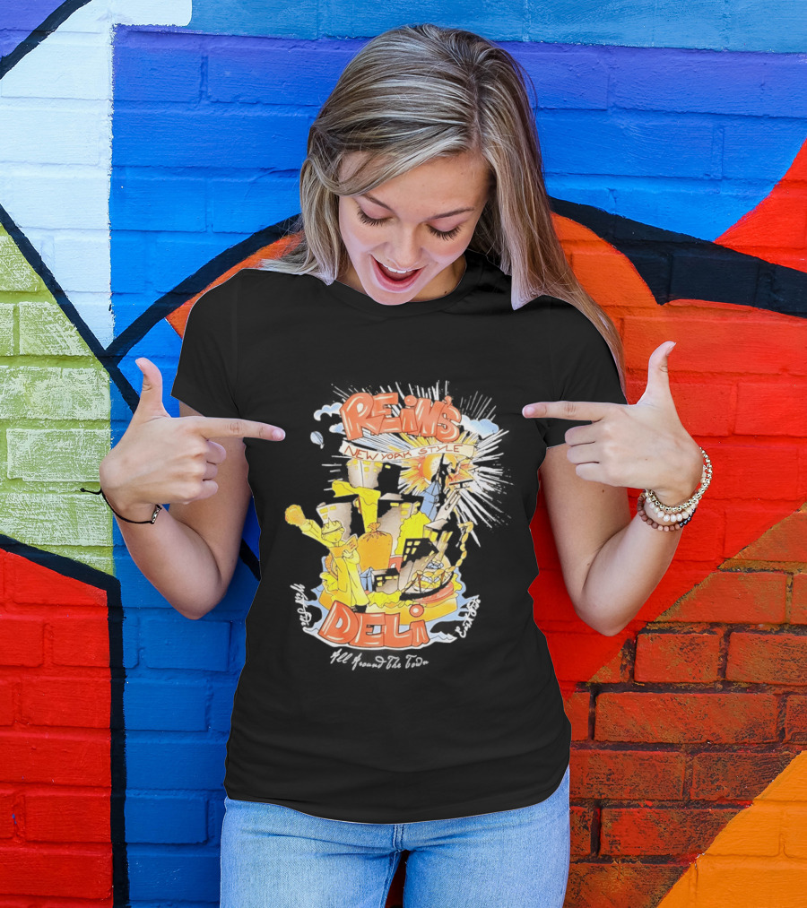 Rein's New York Style Deli Statue Of Liberty Cityscape Explosion T-Shirt