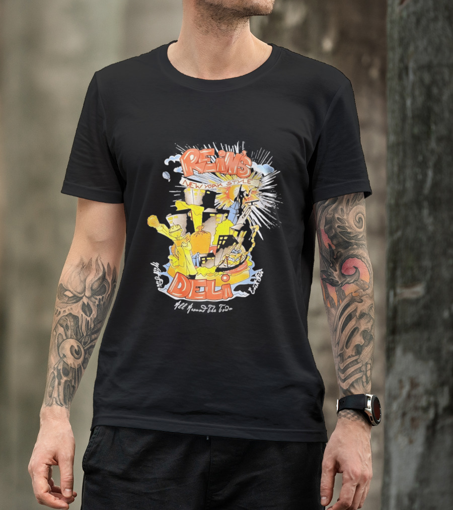 Rein's New York Style Deli Statue Of Liberty Cityscape Explosion T-Shirt