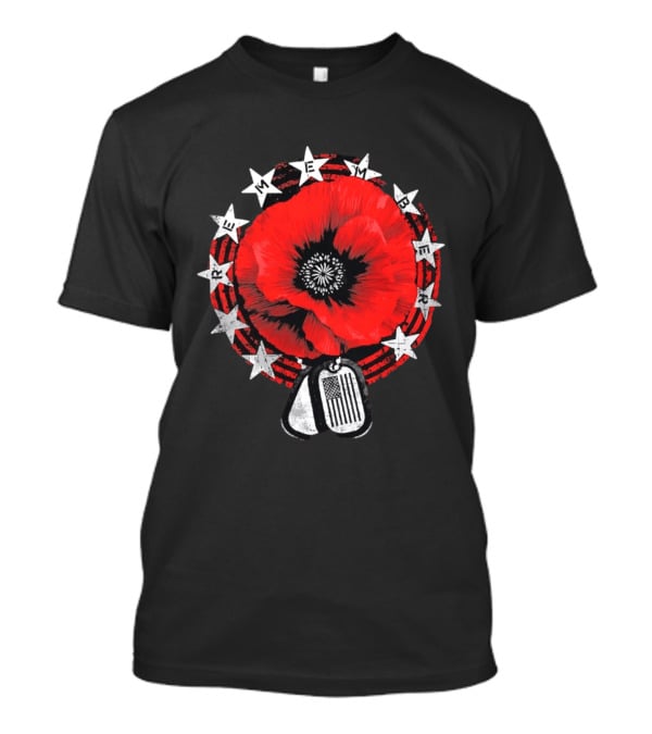 Remember Poppy 2026 American Flag Dog Tags Stars T-Shirt