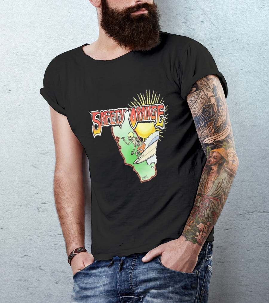 Safety Orange Skeleton Surfing Explosion Scene T-Shirt