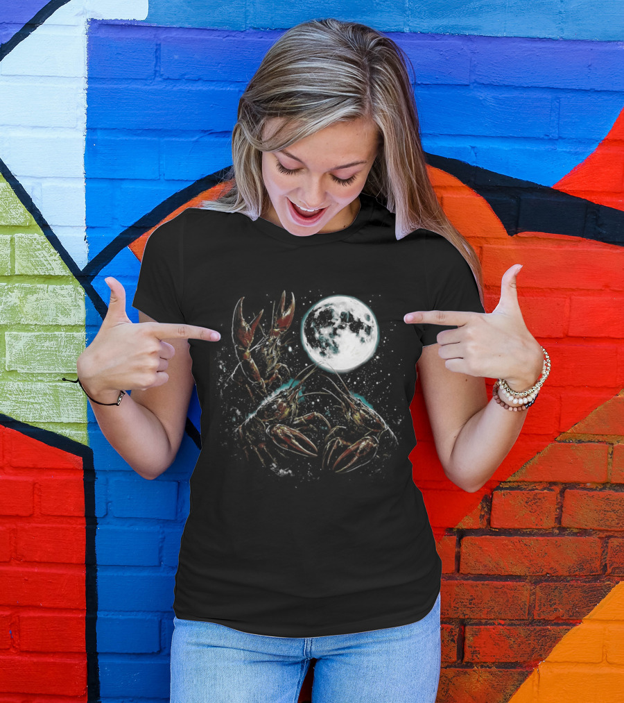 Three Crawfish Moon Galaxy Space Animal Lunar Crawdad Trio T-Shirt