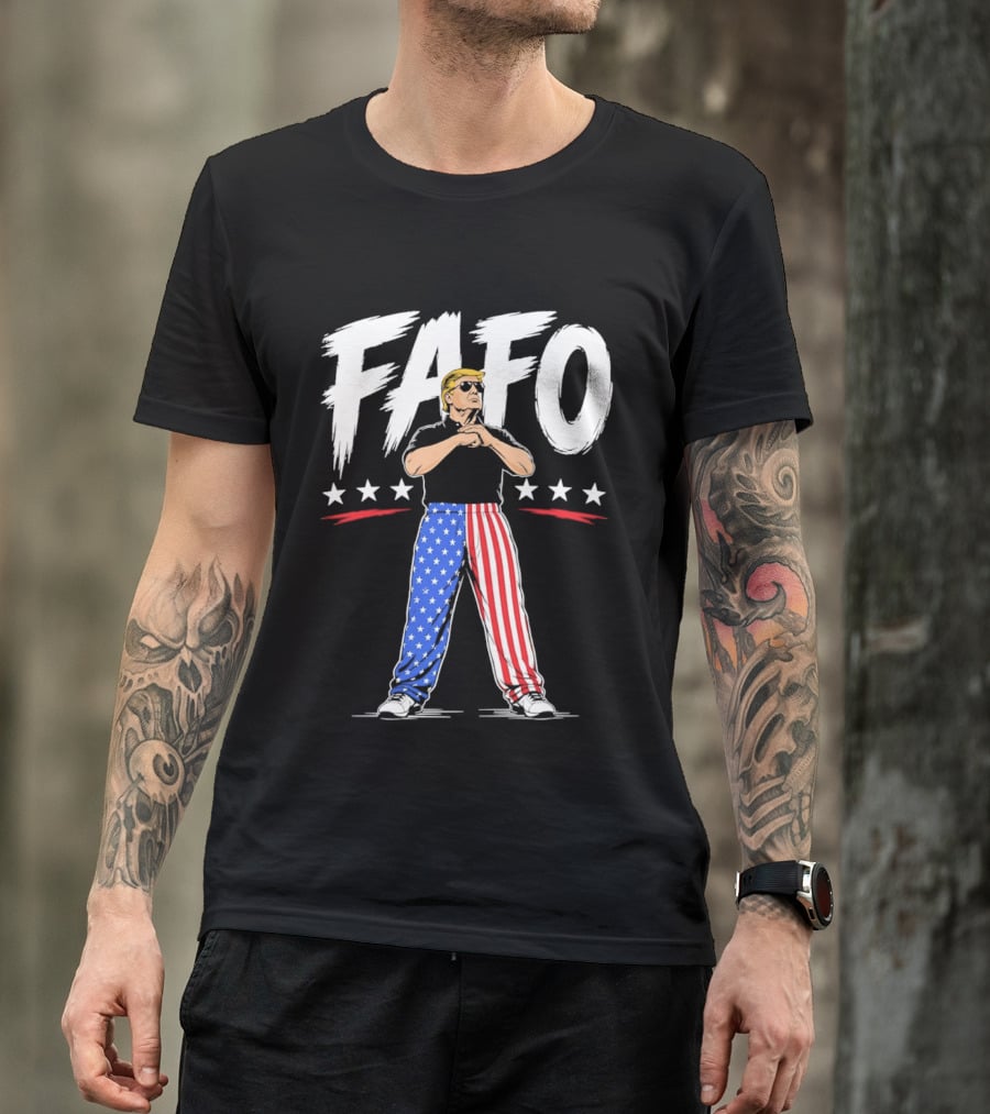 FAFO Patriotic USA Stars Stripes Pants With Figure And Shades T-Shirt