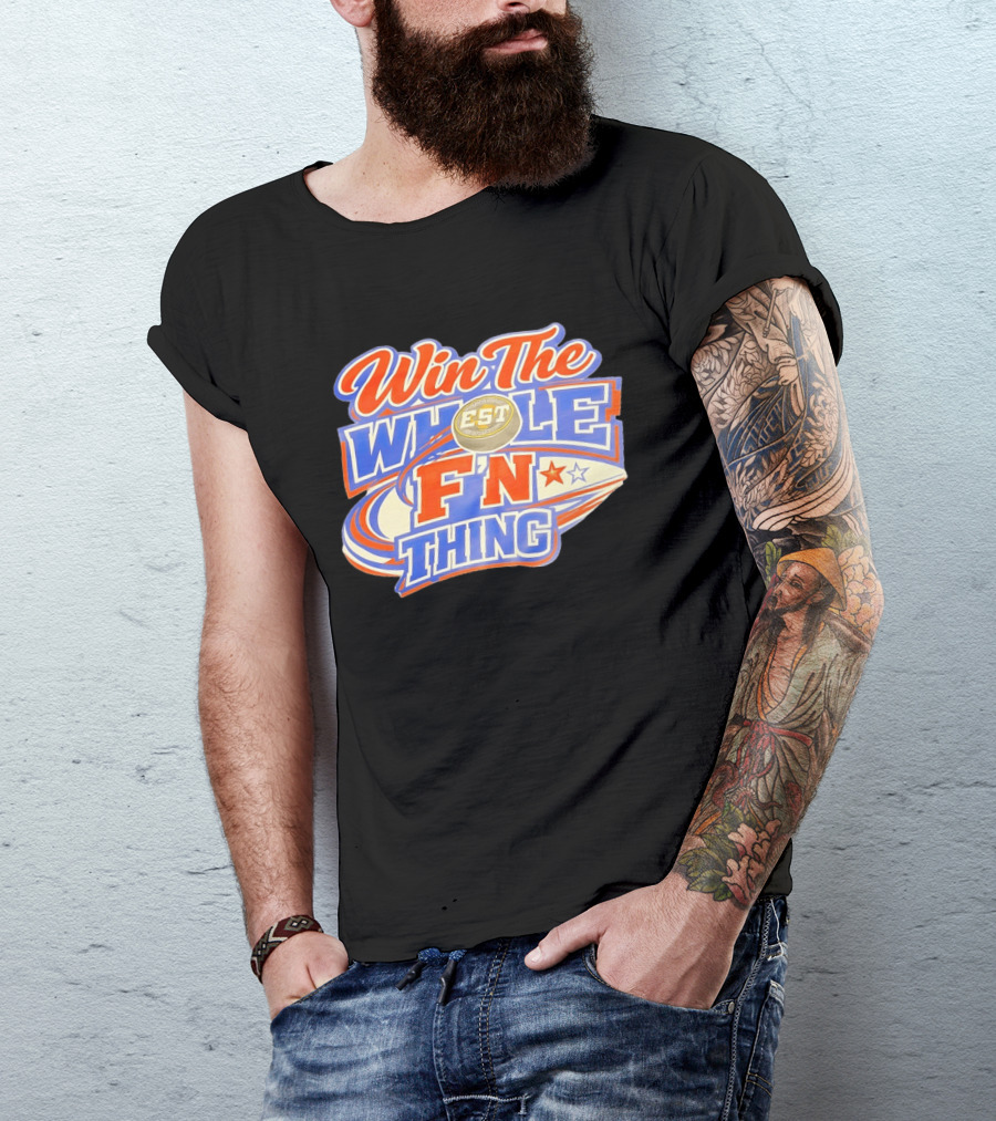 Win The Whole F'N Thing Hockey EST Red White Blue Stars T-Shirt