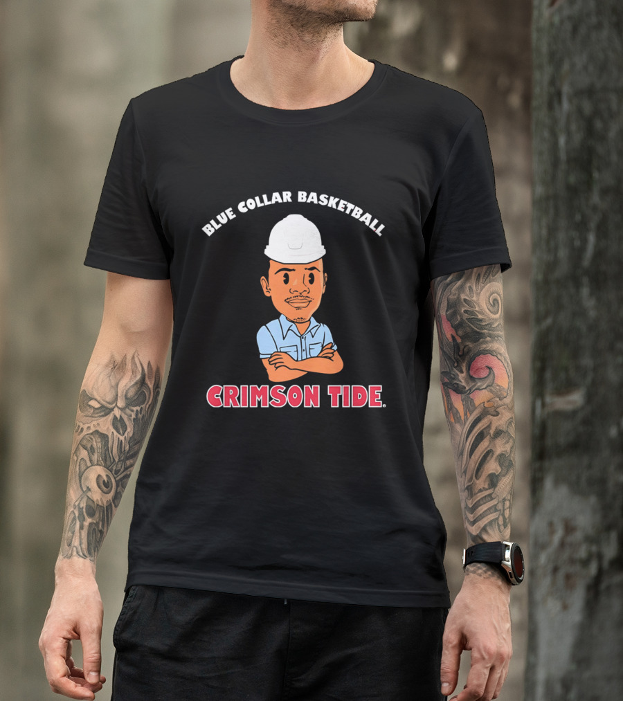 Crimson Tide Blue Collar Basketball Caricature T-Shirt