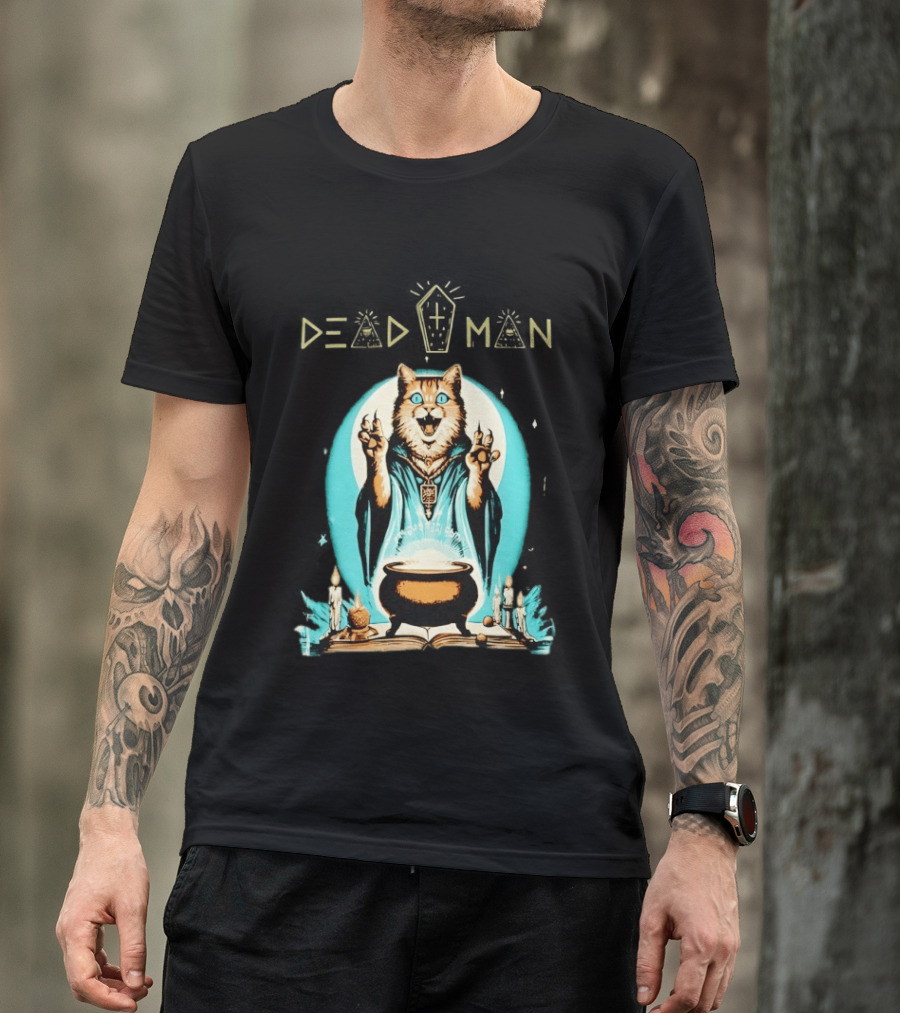 Wizard Cat Casting Spell With Cauldron And Candles Dead Man T-Shirt
