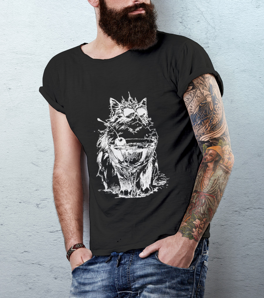 Princess Donut The Desperado Club Fluffy Cat With Sunglasses And Cocktail T-Shirt
