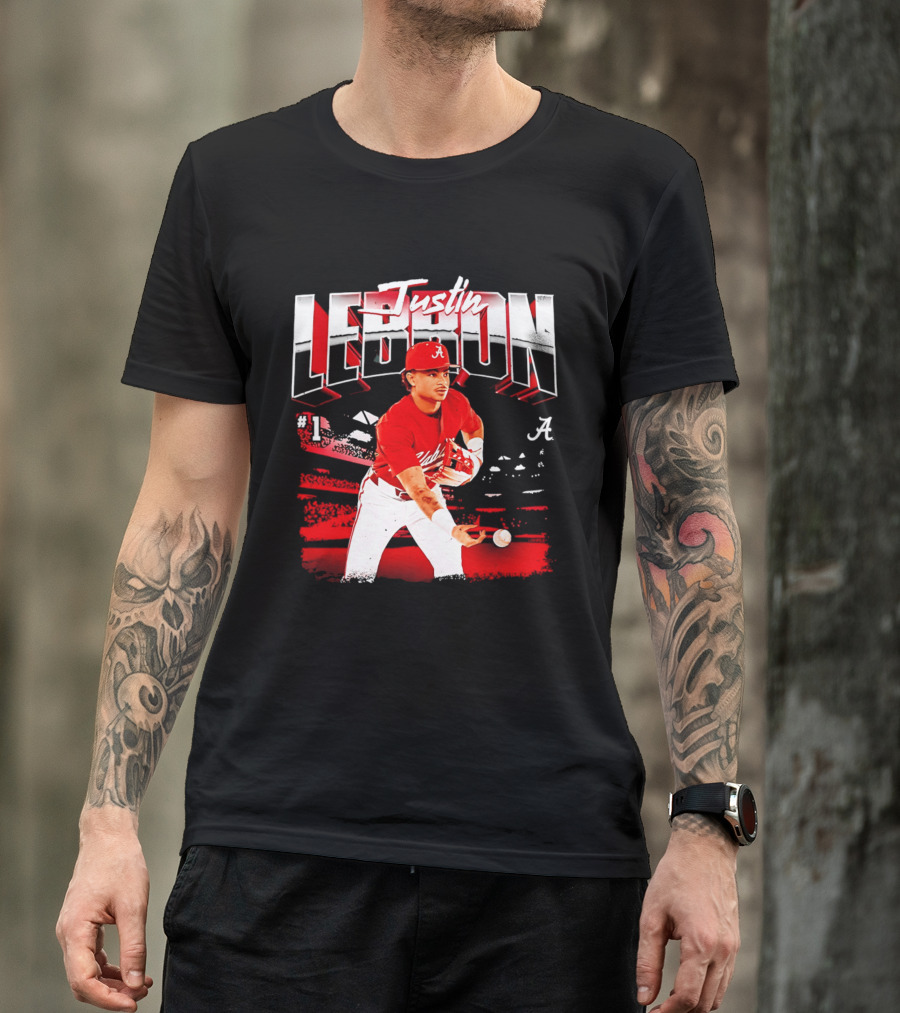 Justin Lebron Alabama Crimson Tide Baseball Player In Action T-Shirt