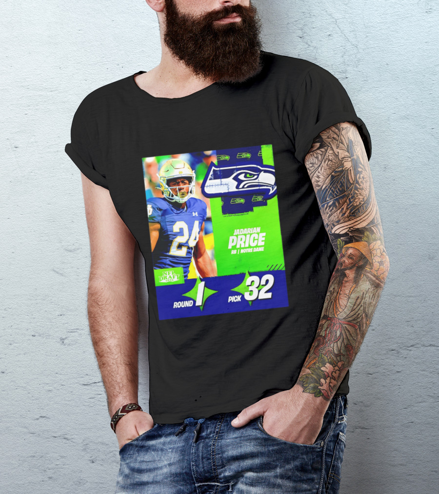 Seahawks Jadarian Price NFL Draft 2026 Round 1 Pick 32 Notre Dame T-Shirt