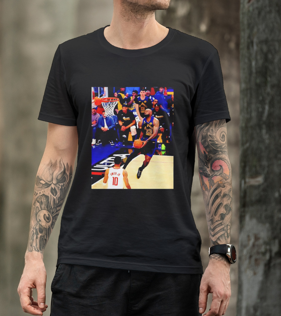 LeBron James Los Angeles Lakers Dunking Action Photo T-Shirt