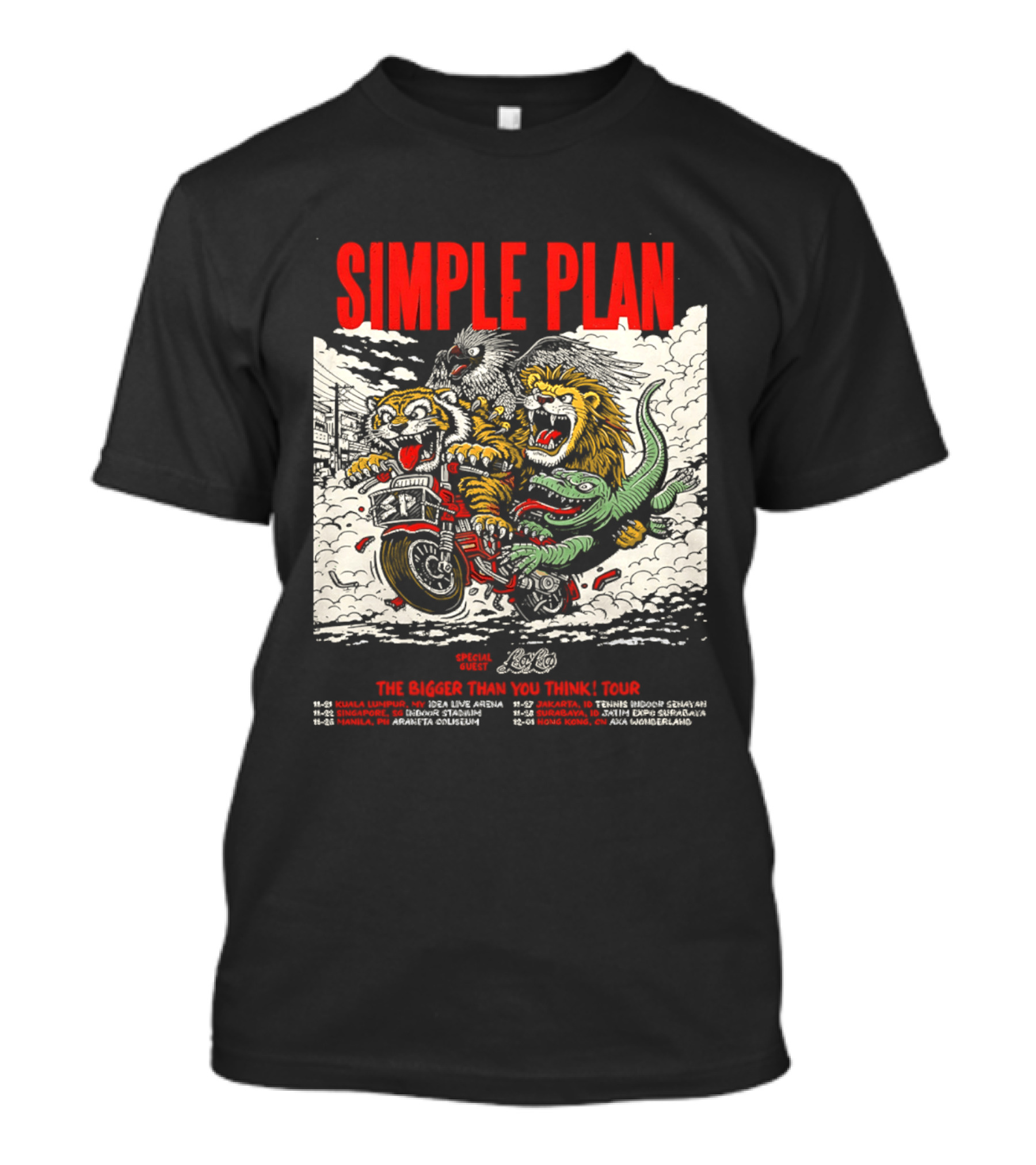 Simple Plan 2024 The Bigger Than You Think Tour Dates Lion And Monster Motocross T-Shirt