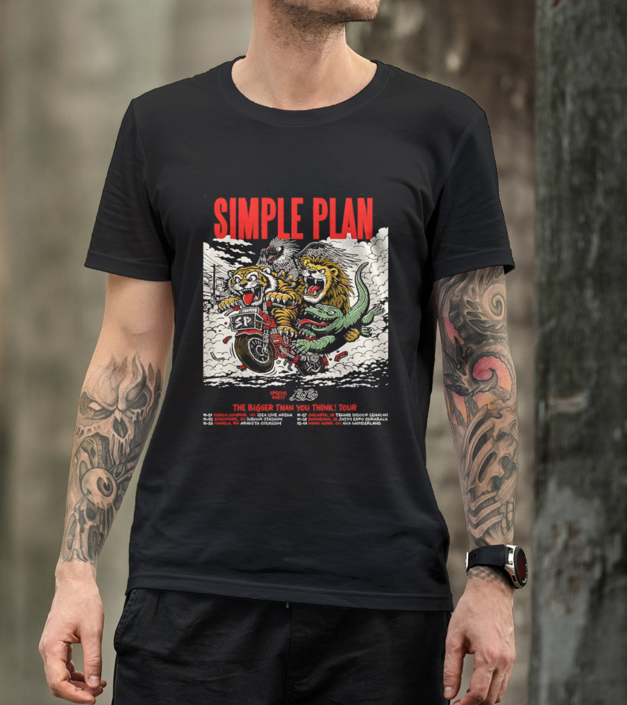 Simple Plan 2024 The Bigger Than You Think Tour Dates Lion And Monster Motocross T-Shirt