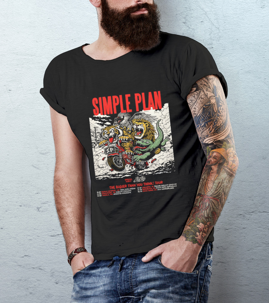 Simple Plan 2024 The Bigger Than You Think Tour Dates Lion And Monster Motocross T-Shirt
