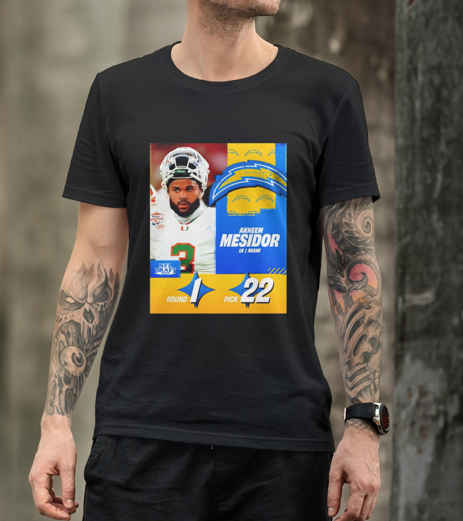 NFL Draft 2026 Los Angeles Chargers Akheem Mesidor Round 1 Pick 22 T-Shirt