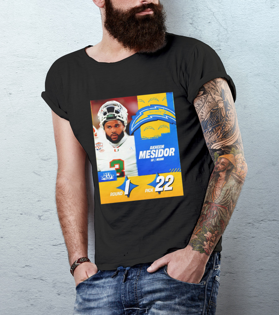 NFL Draft 2026 Los Angeles Chargers Akheem Mesidor Round 1 Pick 22 T-Shirt