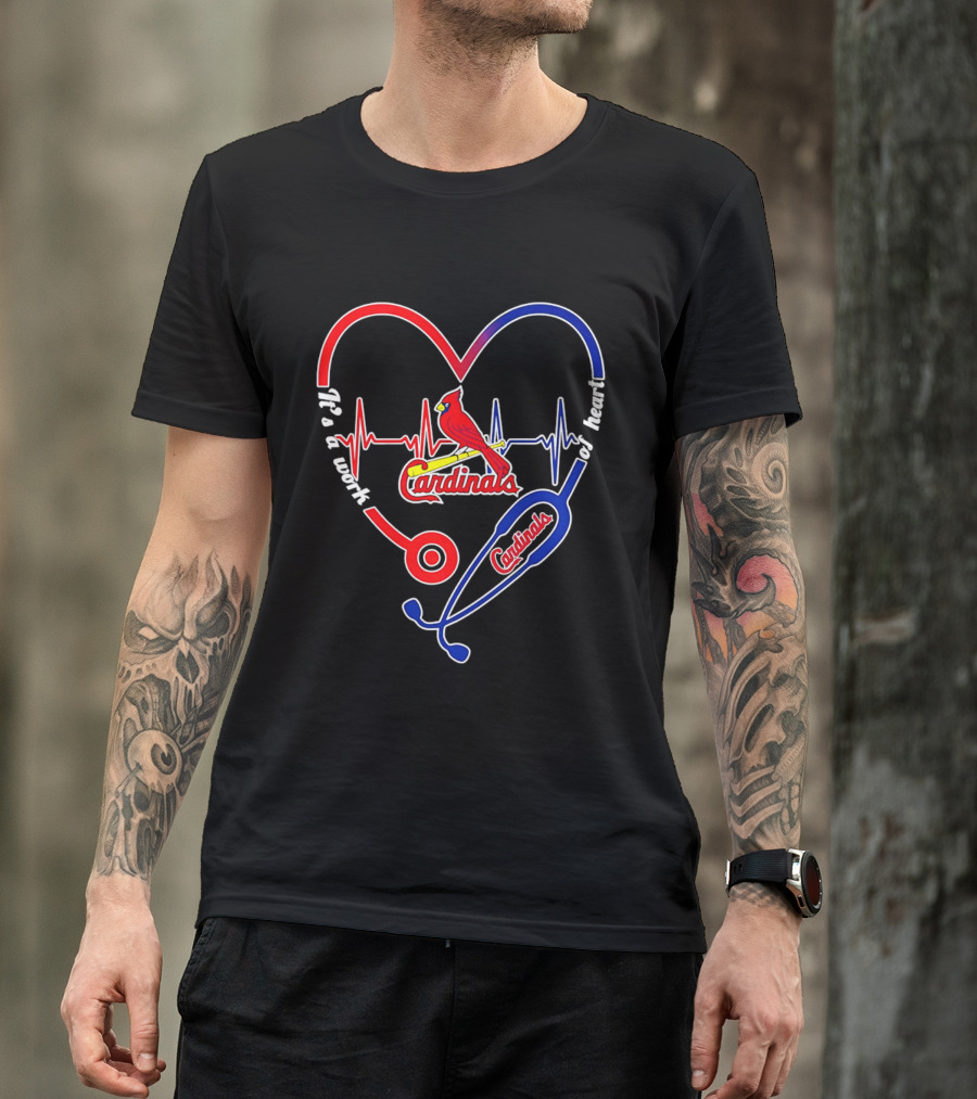 St. Louis Cardinals Heartbeat Stethoscope It's A Work Of Heart 2026 T-Shirt