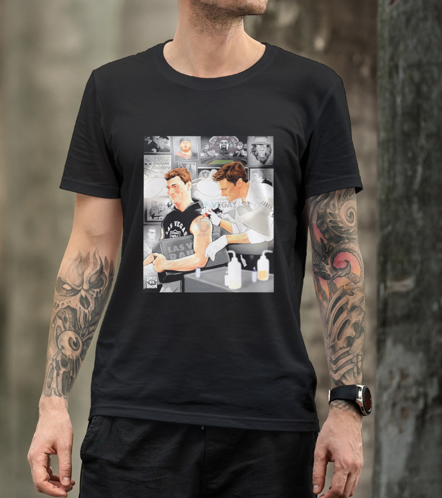 Las Vegas Raiders Fernando Mendoza Tom Brady Tattoo Moment With Raiders Art And Iconic Characters T-Shirt