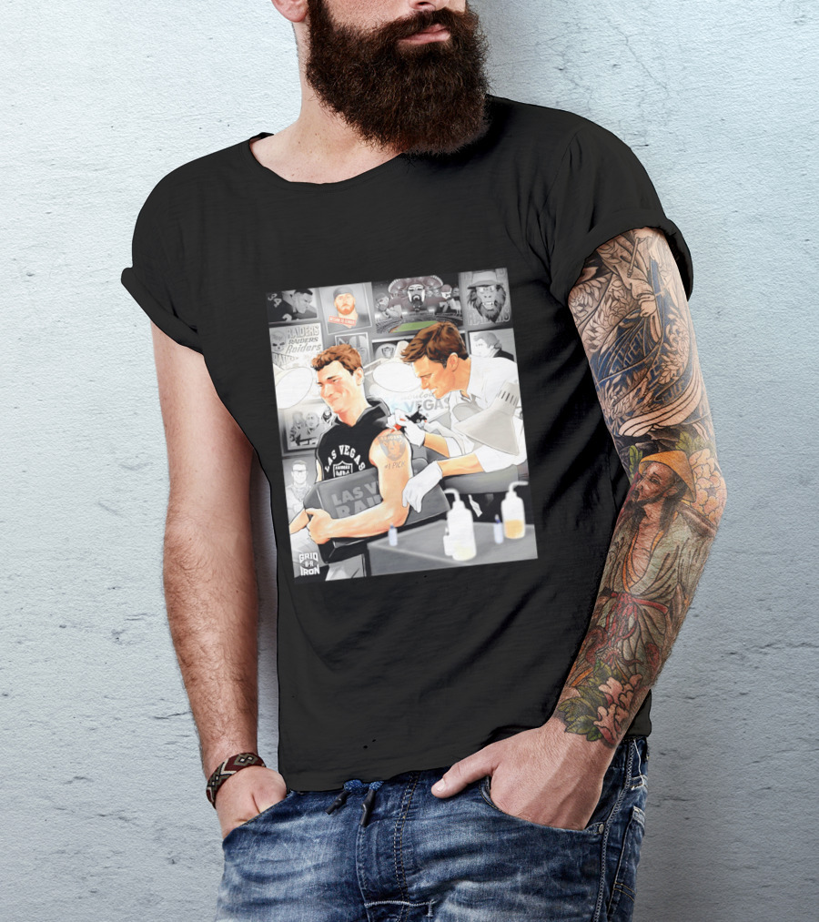 Las Vegas Raiders Fernando Mendoza Tom Brady Tattoo Moment With Raiders Art And Iconic Characters T-Shirt
