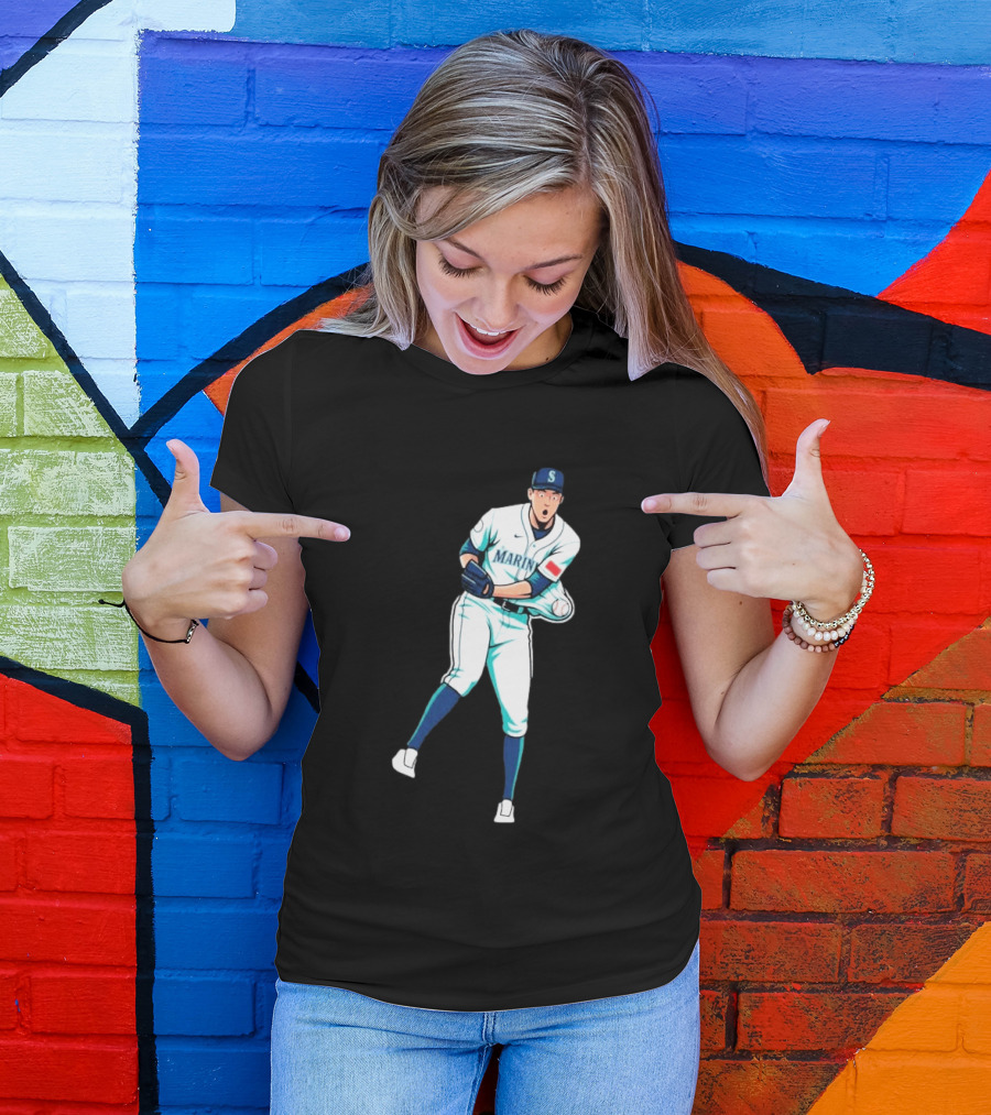 Mariners Gogan Gilbert Baseball Pitcher Action Scene T-Shirt