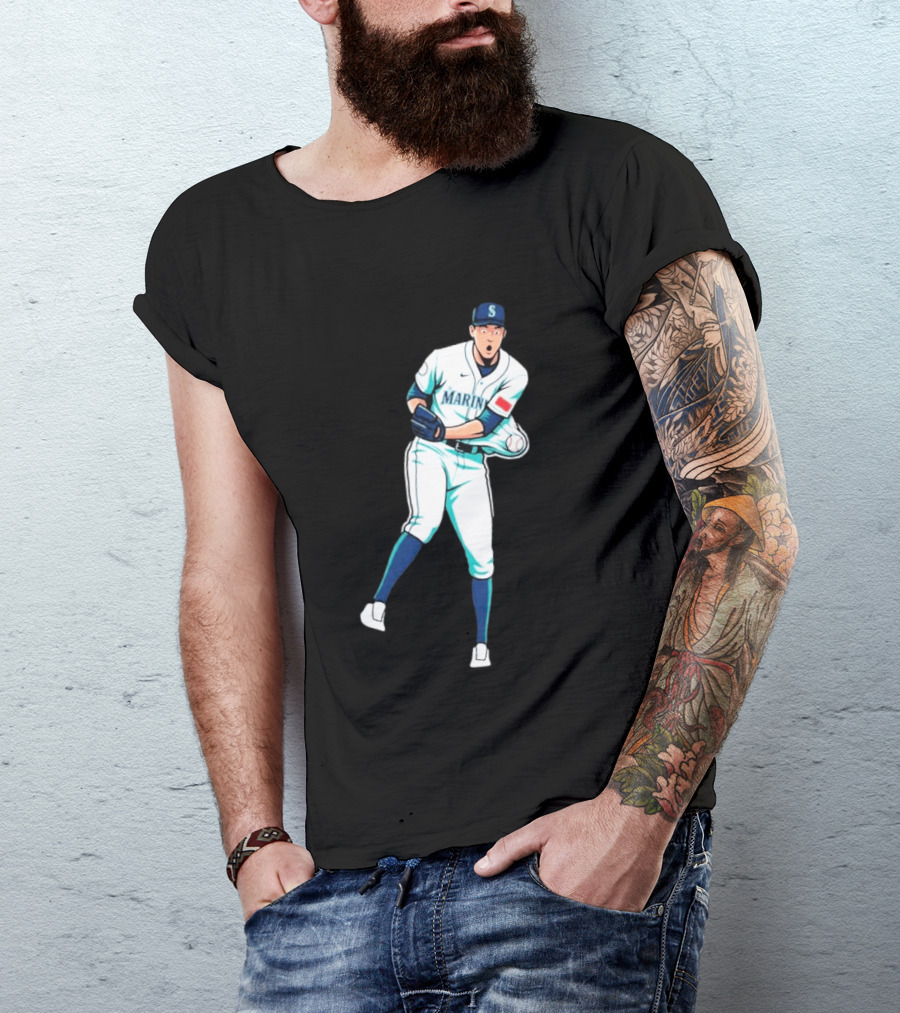 Mariners Gogan Gilbert Baseball Pitcher Action Scene T-Shirt