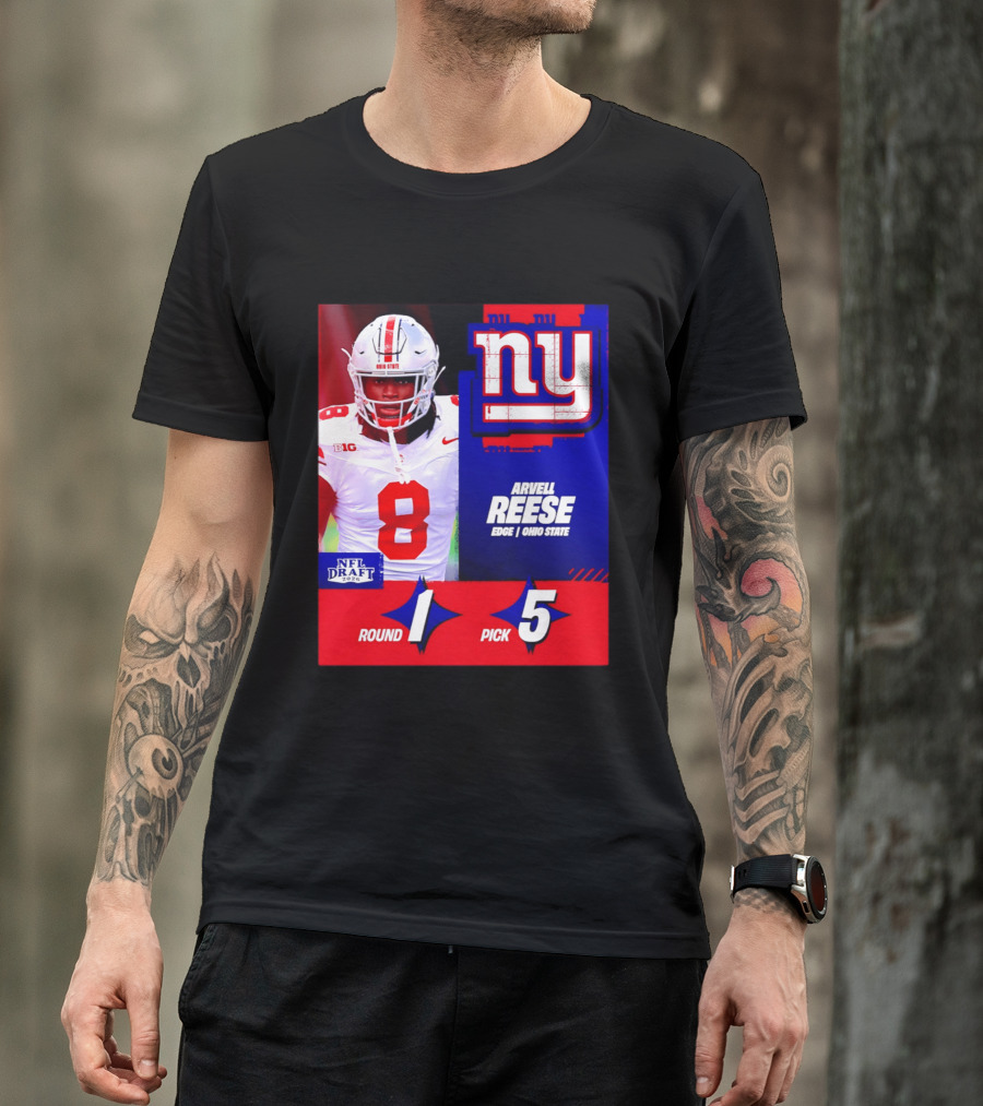 New York Giants NFL Draft 2026 Arvell Reese Ohio State Round 1 Pick 5 T-Shirt