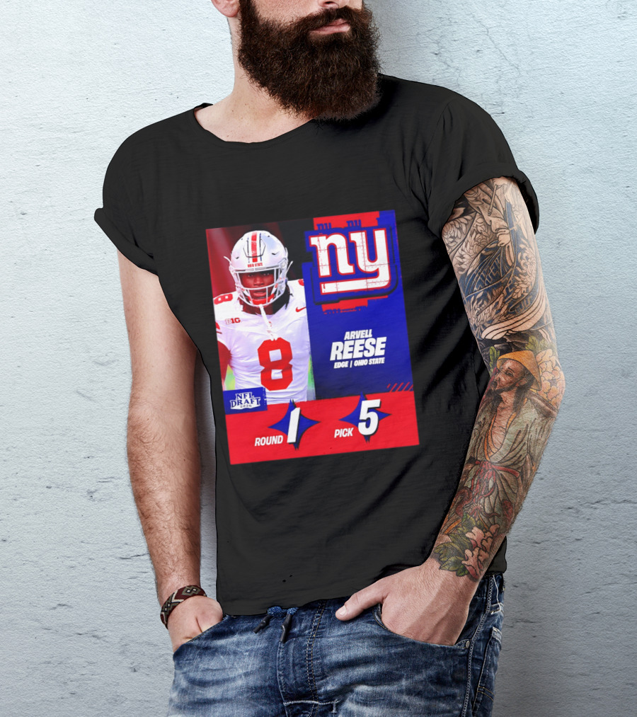 New York Giants NFL Draft 2026 Arvell Reese Ohio State Round 1 Pick 5 T-Shirt