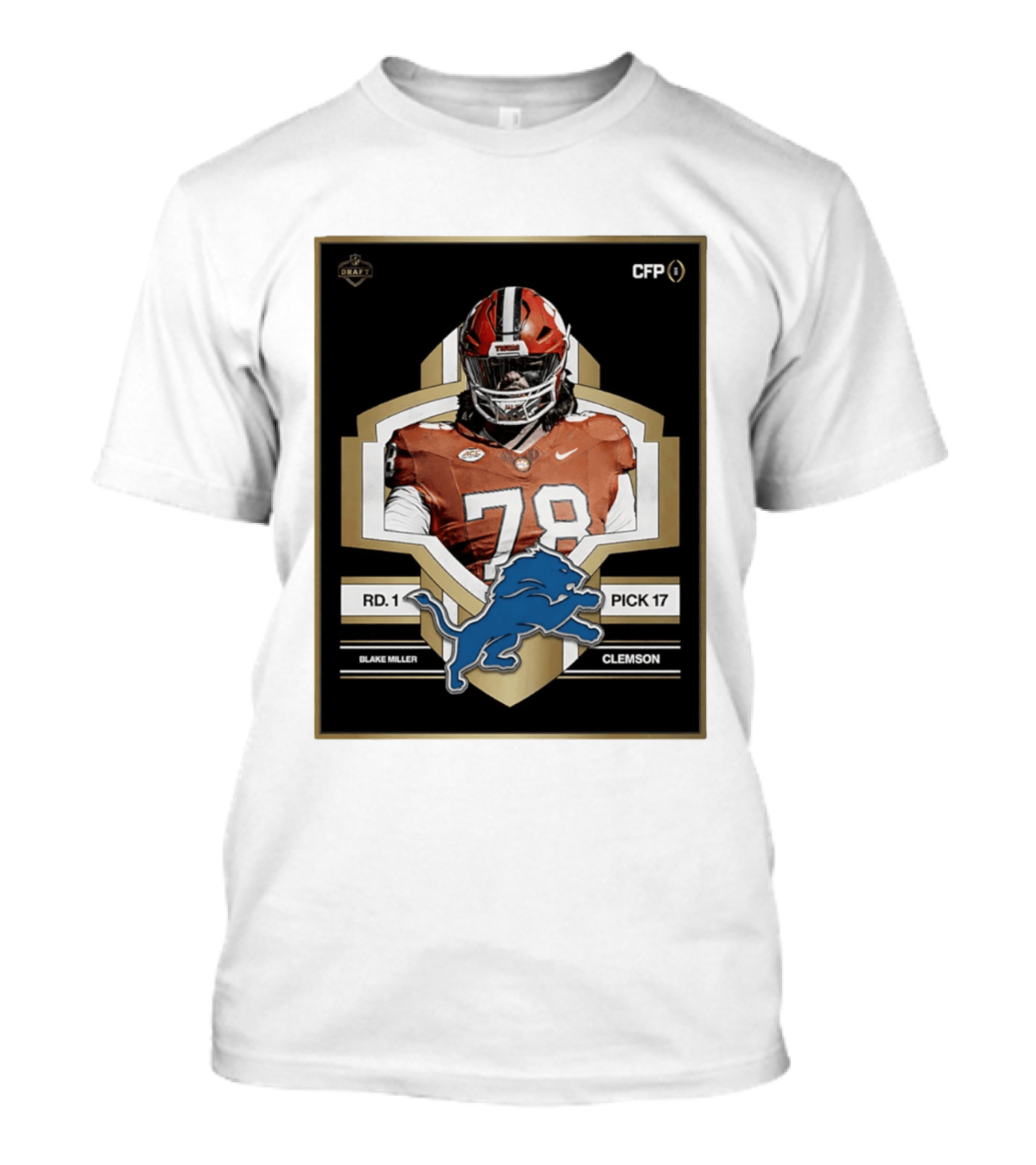 Detroit Lions NFL Draft 2026 Pick 17 Blake Miller Clemson Tigers Round 1 T-Shirt