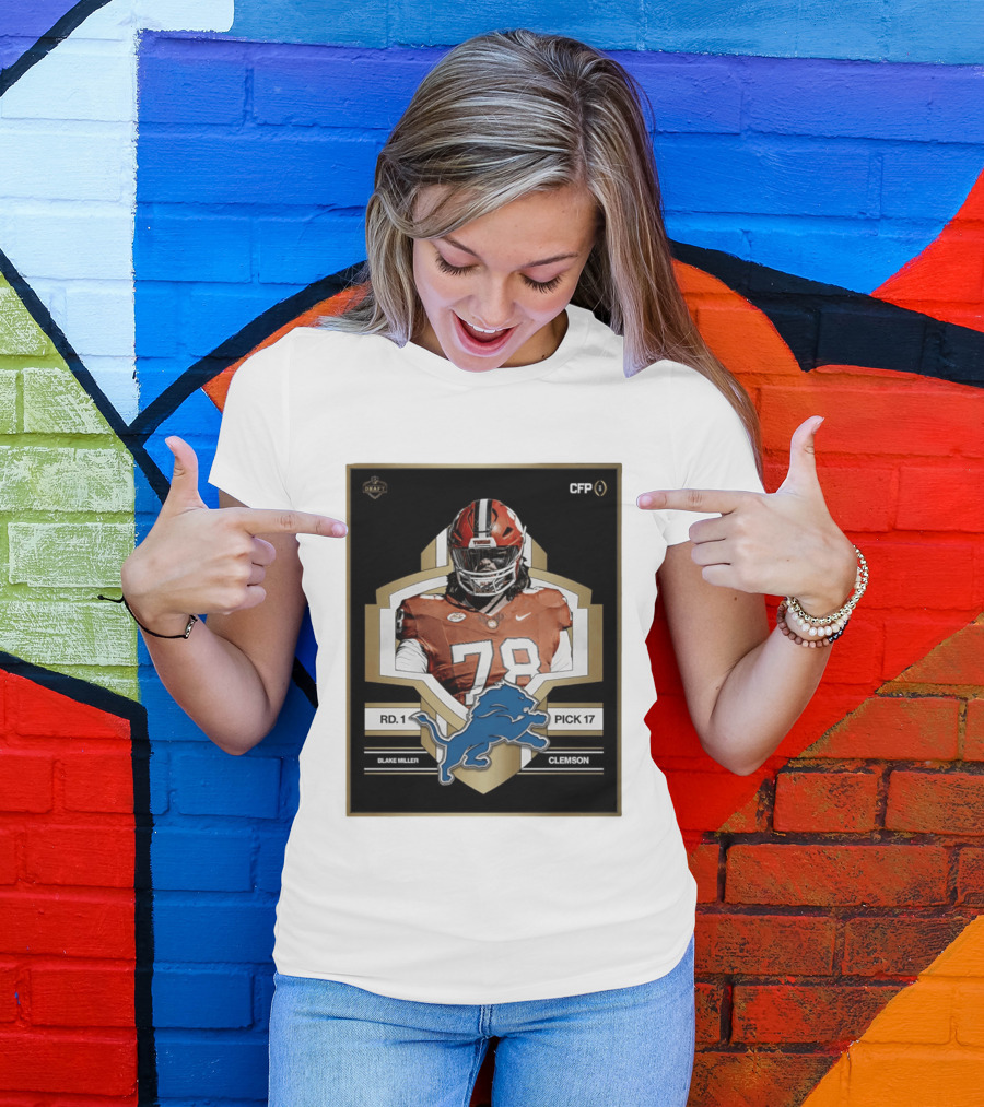 Detroit Lions NFL Draft 2026 Pick 17 Blake Miller Clemson Tigers Round 1 T-Shirt