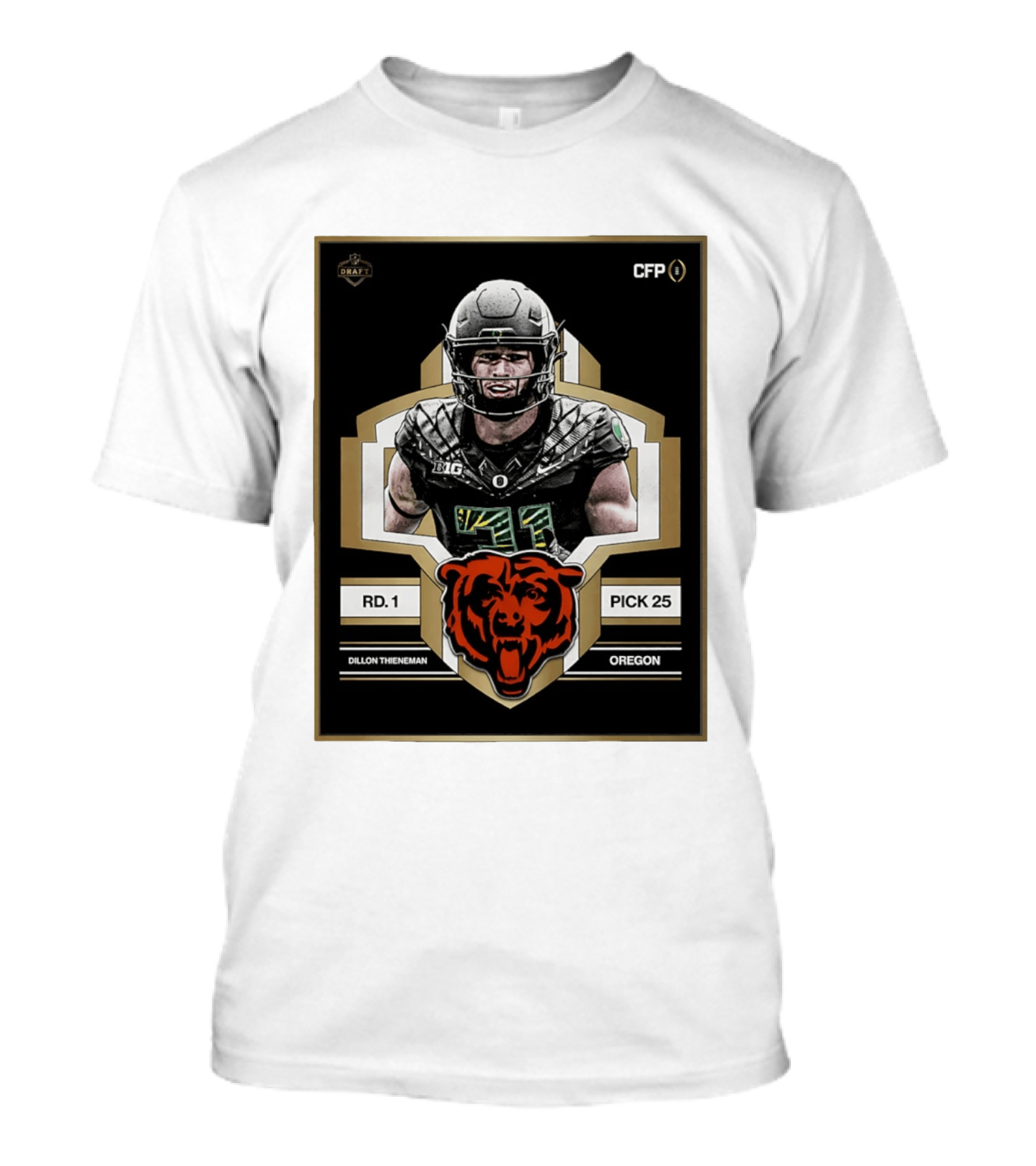 Dillon Thieneman RD 1 Pick 25 Oregon Chicago Bears 2026 Draft CFP T-Shirt