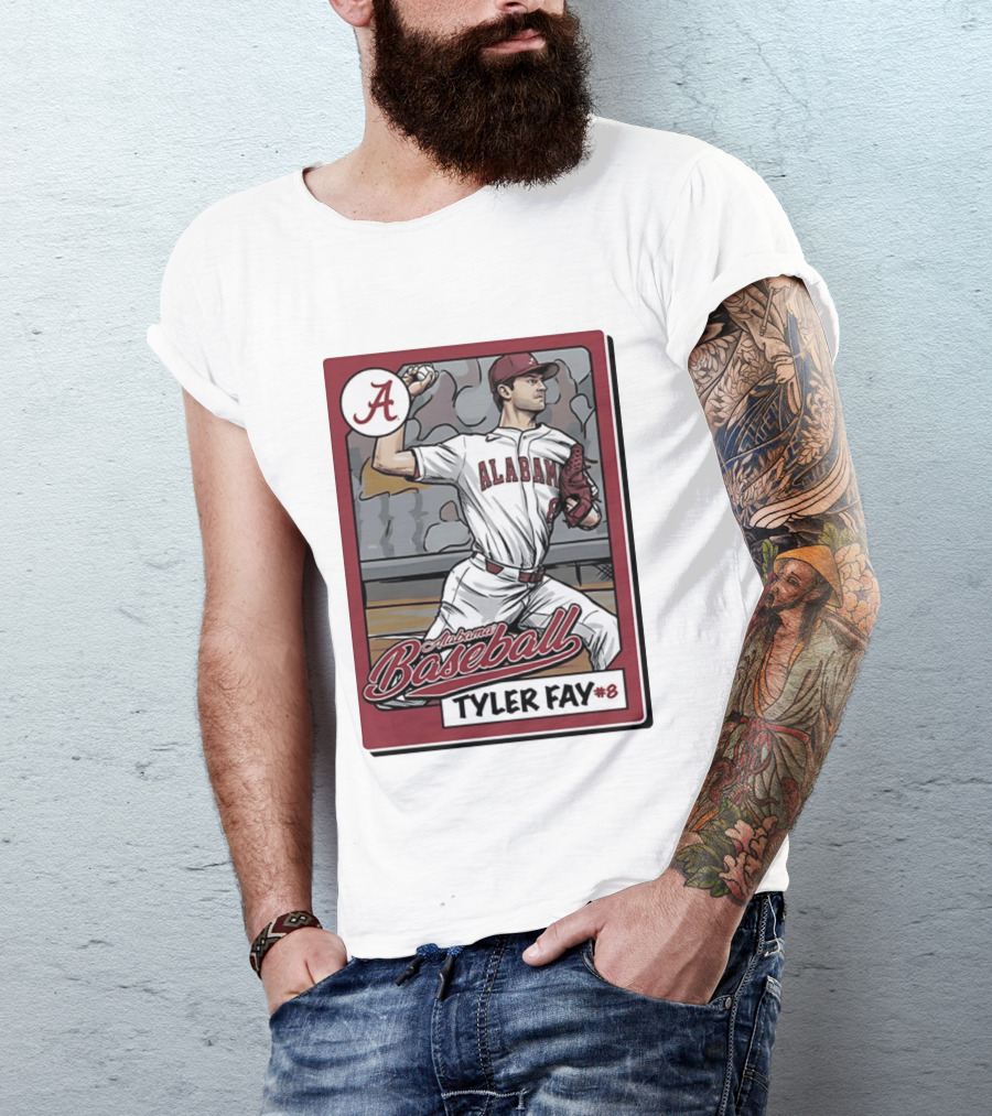 Alabama Crimson Tide Baseball Tyler Fay #8 Cartoon Card T-Shirt