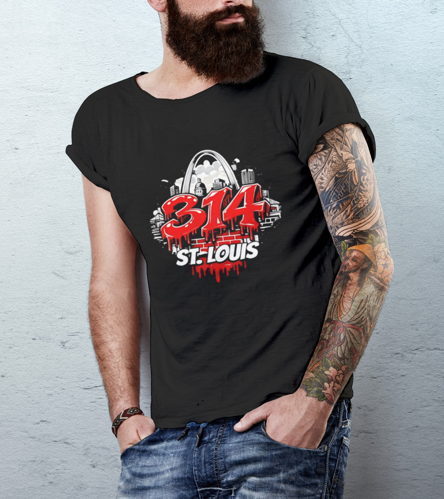 314 St Louis Blood Melting Skyline Arch Brick Wall T-Shirt