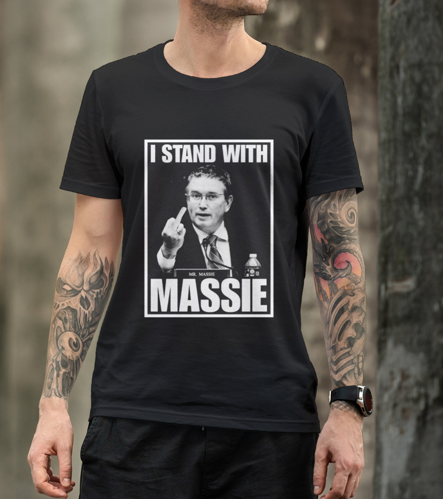 I Stand With Mr. Massie White Bold Text Black T-Shirt