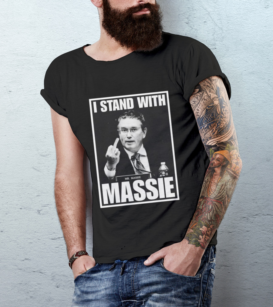 I Stand With Mr. Massie White Bold Text Black T-Shirt