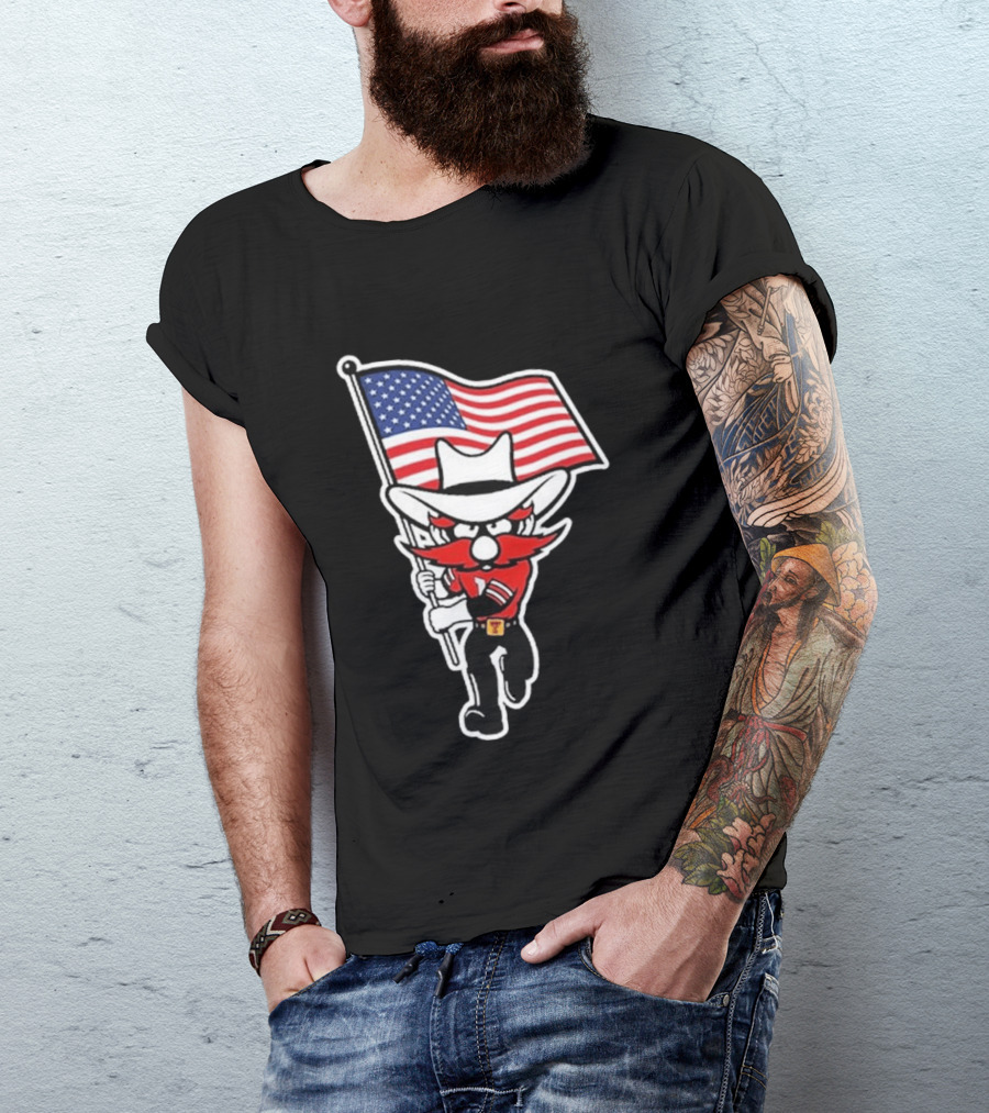 Raider Red American Flag Cowboy Cartoon Running T-Shirt
