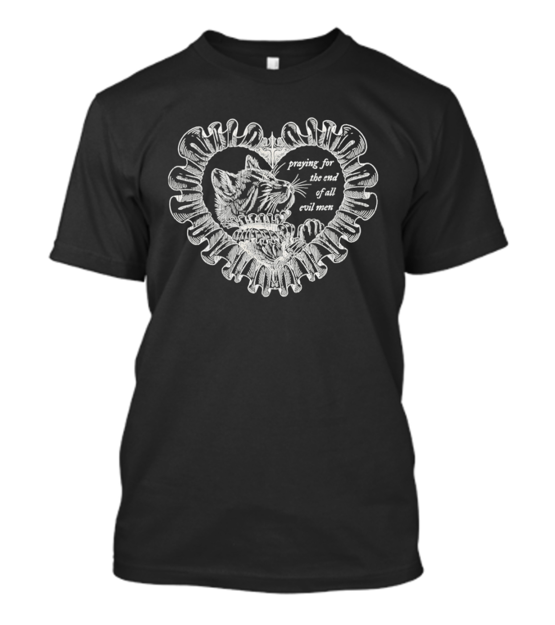 Cat Praying For The End Of All Evil Men Heart Shape T-Shirt