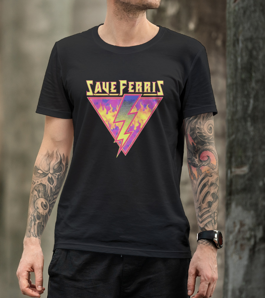 Save Ferris Lightning Bolt Retro 80s Flames T-Shirt