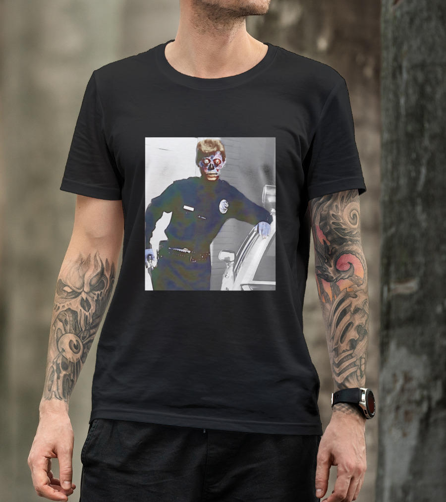 Skeleton Alien Cop They Live 80s Movie Police T-Shirt