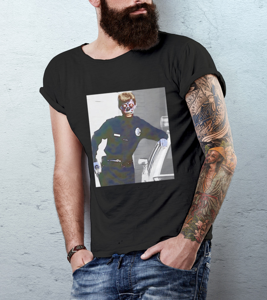 Skeleton Alien Cop They Live 80s Movie Police T-Shirt