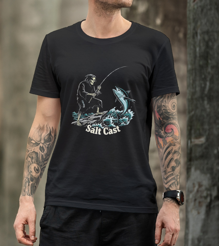 The Grim Reaper Fishing For Tuna On Sea Salt Cast T-Shirt