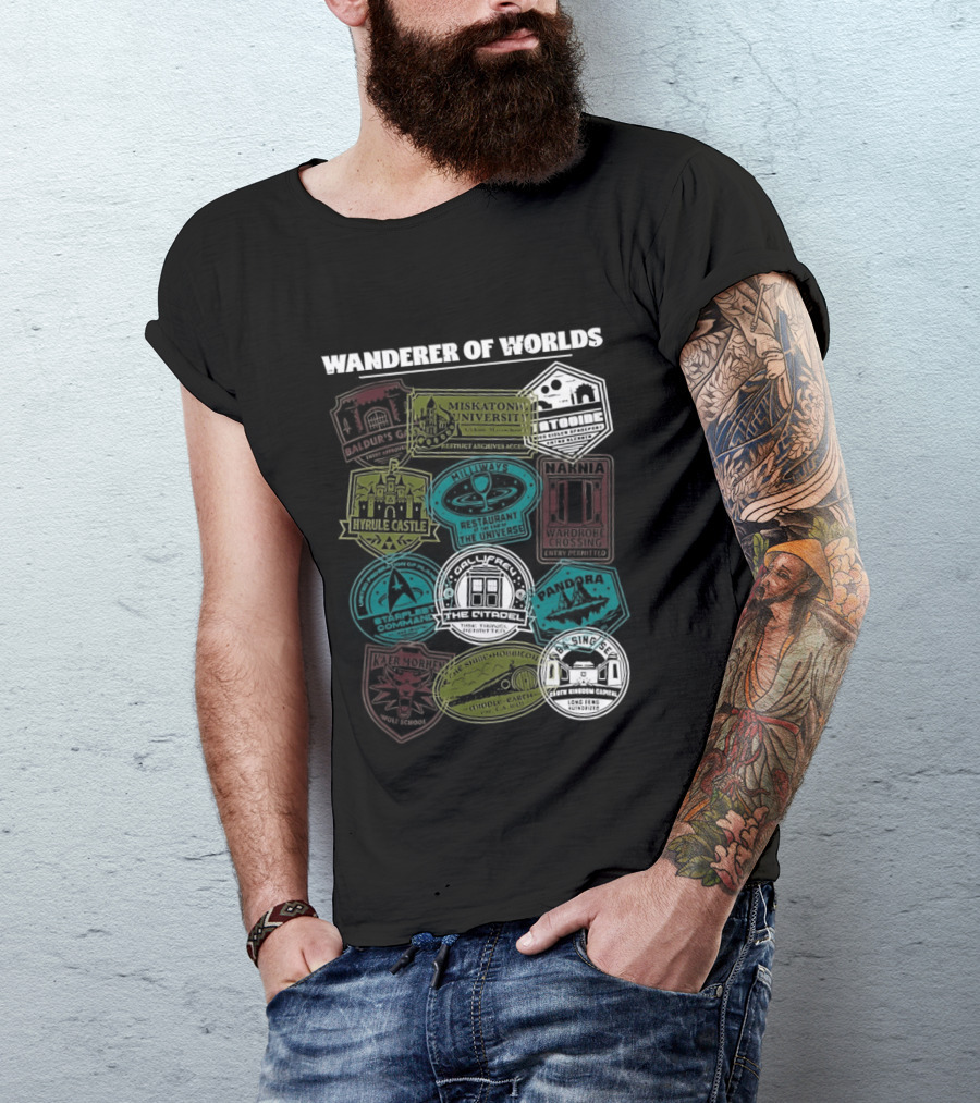 Wanderer Of Worlds Travelers Interdimensional Passport Stamps Portal Adventures T-Shirt
