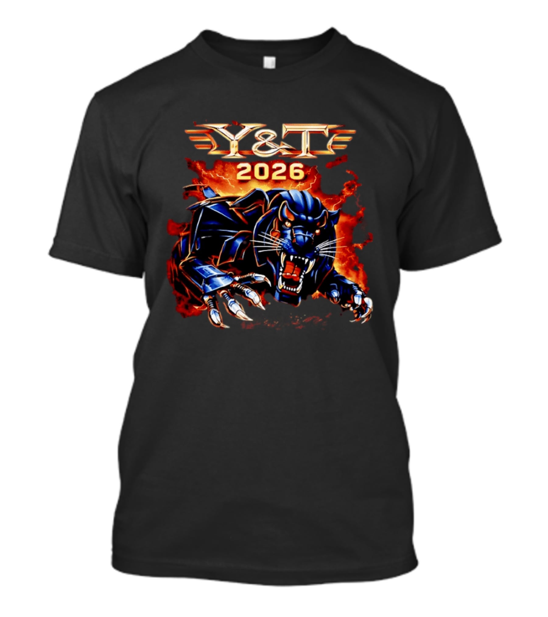 Y&T 2026 Black Tiger Roaring Fiery Beast T-Shirt