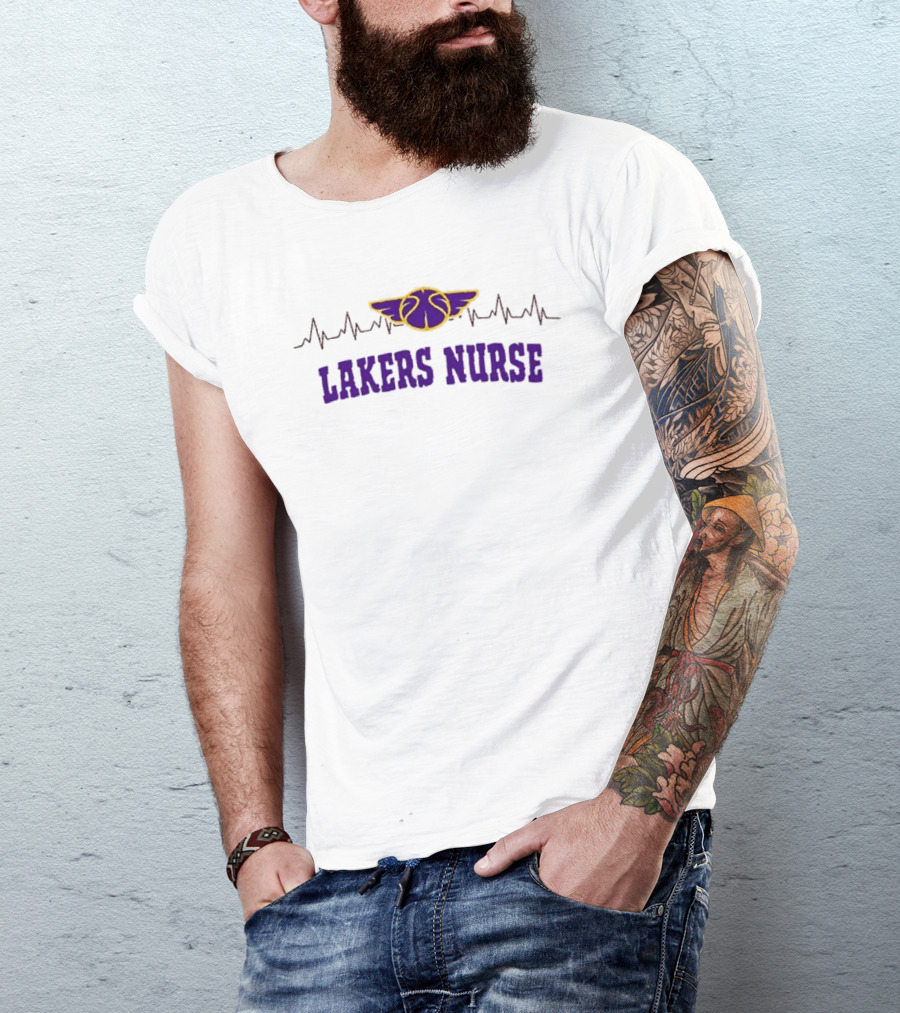 Los Angeles Lakers Nurse Appreciation With Heartbeat Basketball Wings T-Shirt