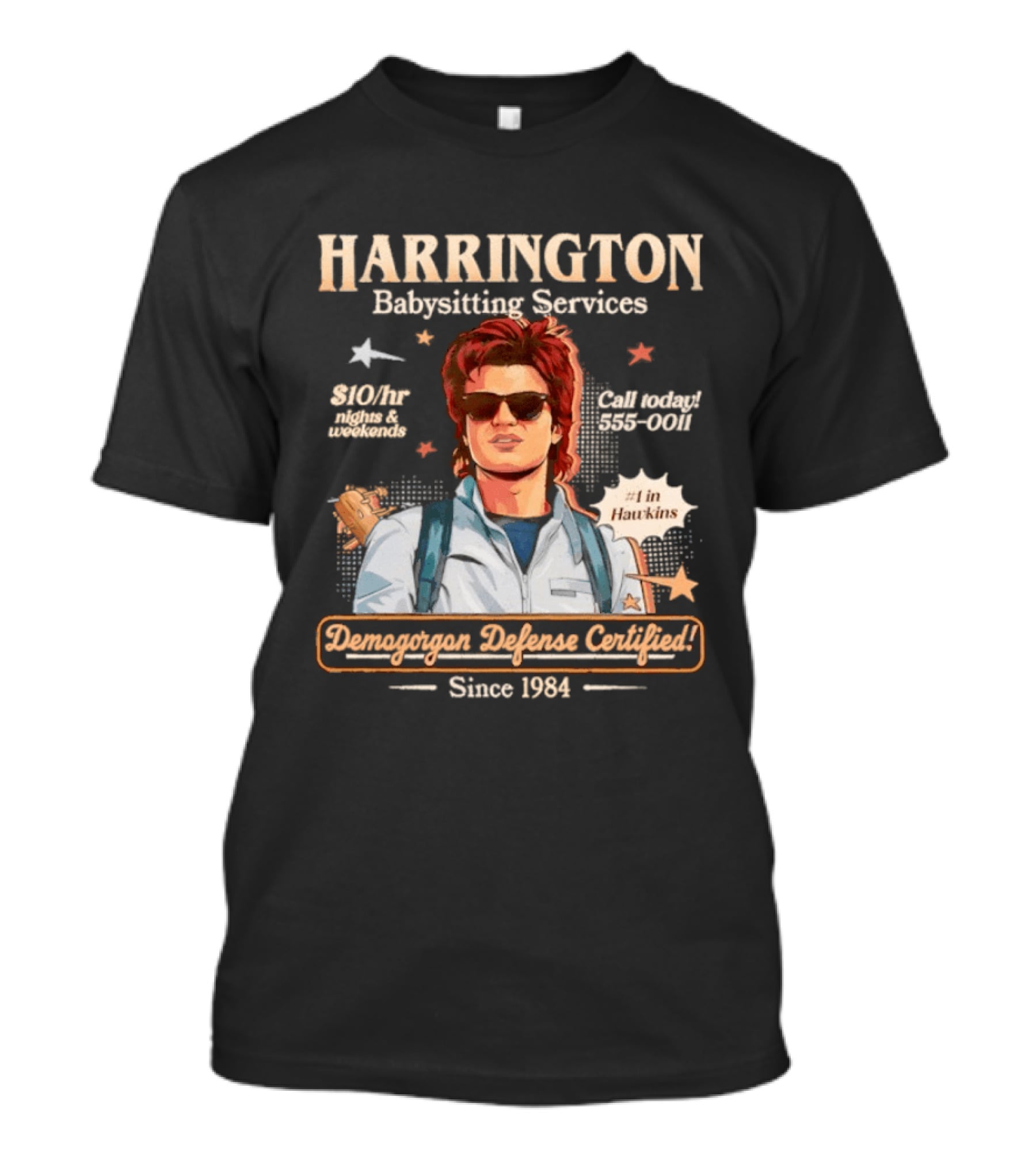 Harrington Babysitting Services Demogorgon Defense Certified Since 1984 Stranger Things Dustin Hawkins T-Shirt