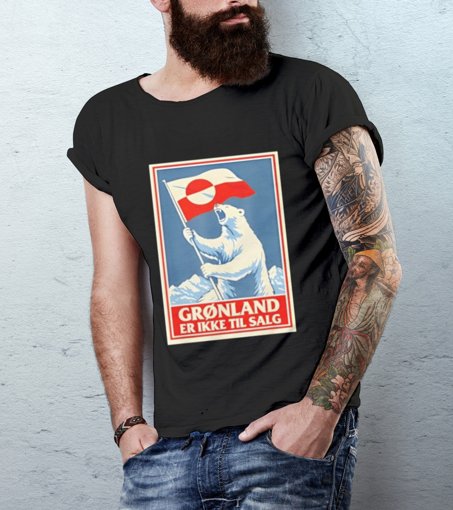 Grønland Er Ikke Til Salg Polar Bear Holding Greenland Flag T-Shirt